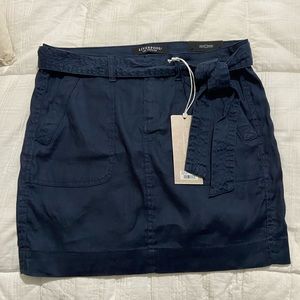 Liver Pool  Índigo Blue Stretch Linen Skirt, with side pockets and tie belt. New